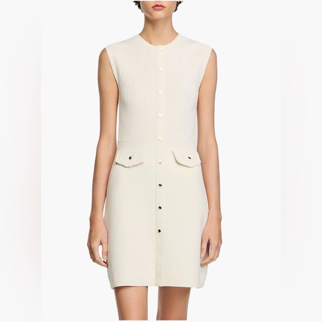 Sandro Rib Knit Mini Dress -White (Size 42)